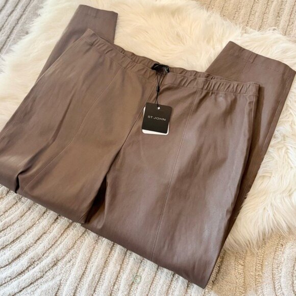 St. John *NEW* Taupe Leather Pants - originally $1995! - Picture 3 of 15